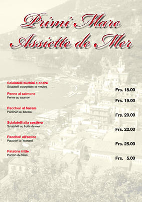 LA COSTIERA MENU PRIMI MARE ASSIETE DE MER